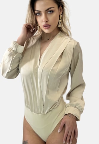 Elara Blouse bodysuit in Beige: front