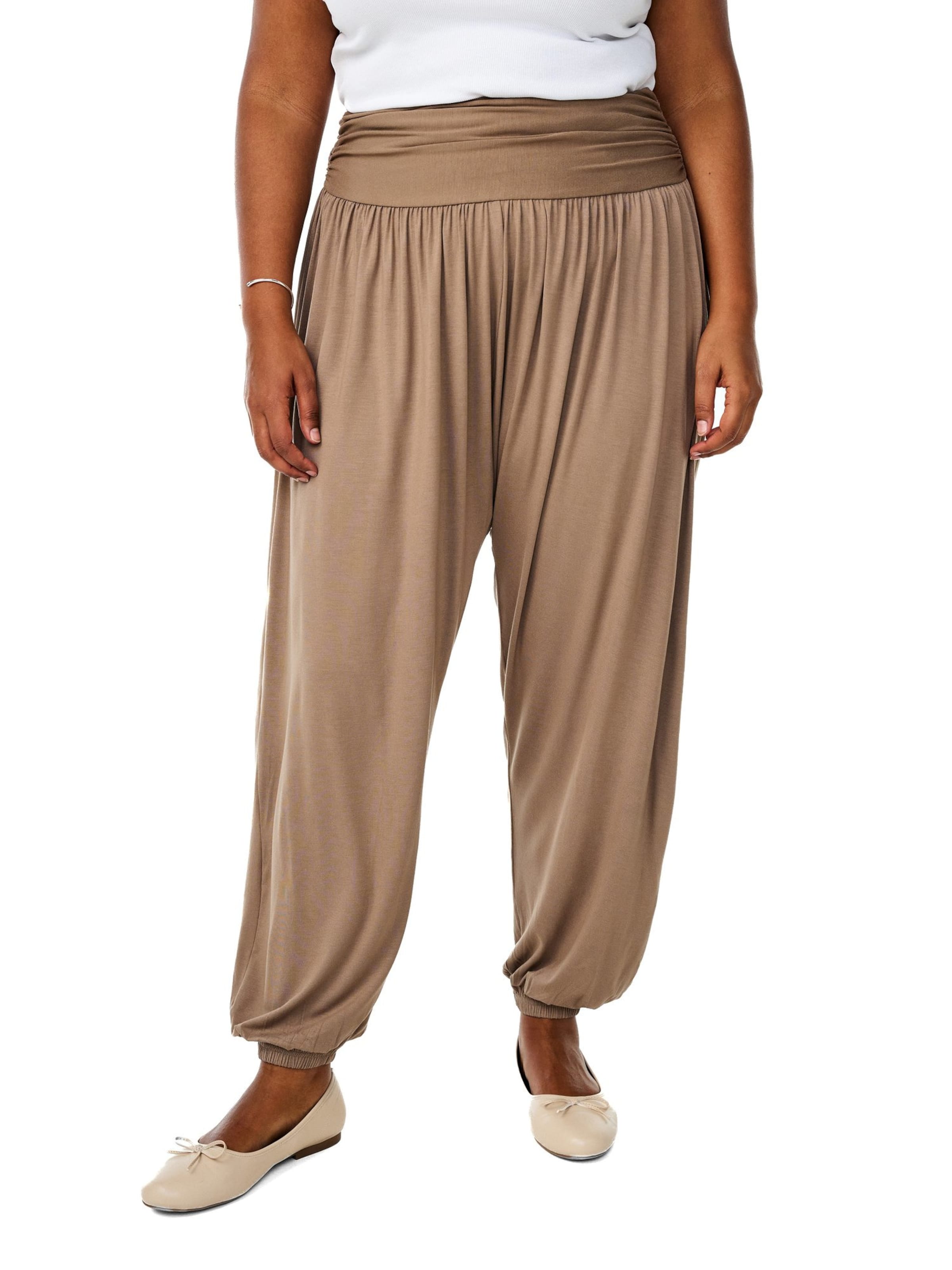 Zizzi Tapered Haremsbukser 'Emynte' i brun: forside