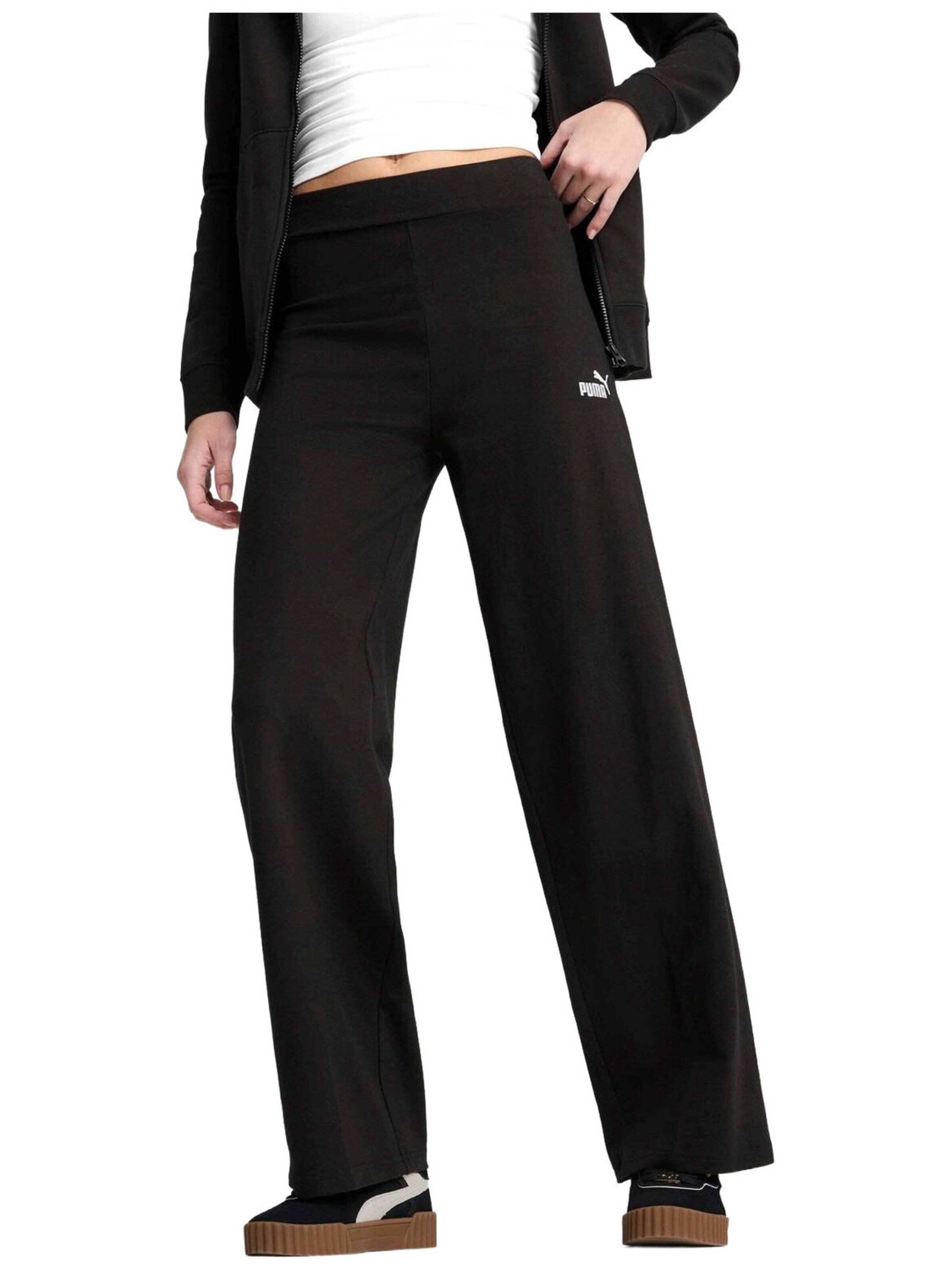 PUMA - regular Pantalón deportivo 'Puma Ess Small No. 1 Logo High-waist Straight' en negro: frente