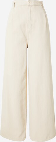 Lee Wide leg Pleat-Front Pants in Beige: front