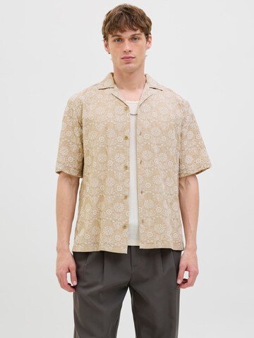 JACK & JONES Comfort fit Button Up Shirt in Beige: front