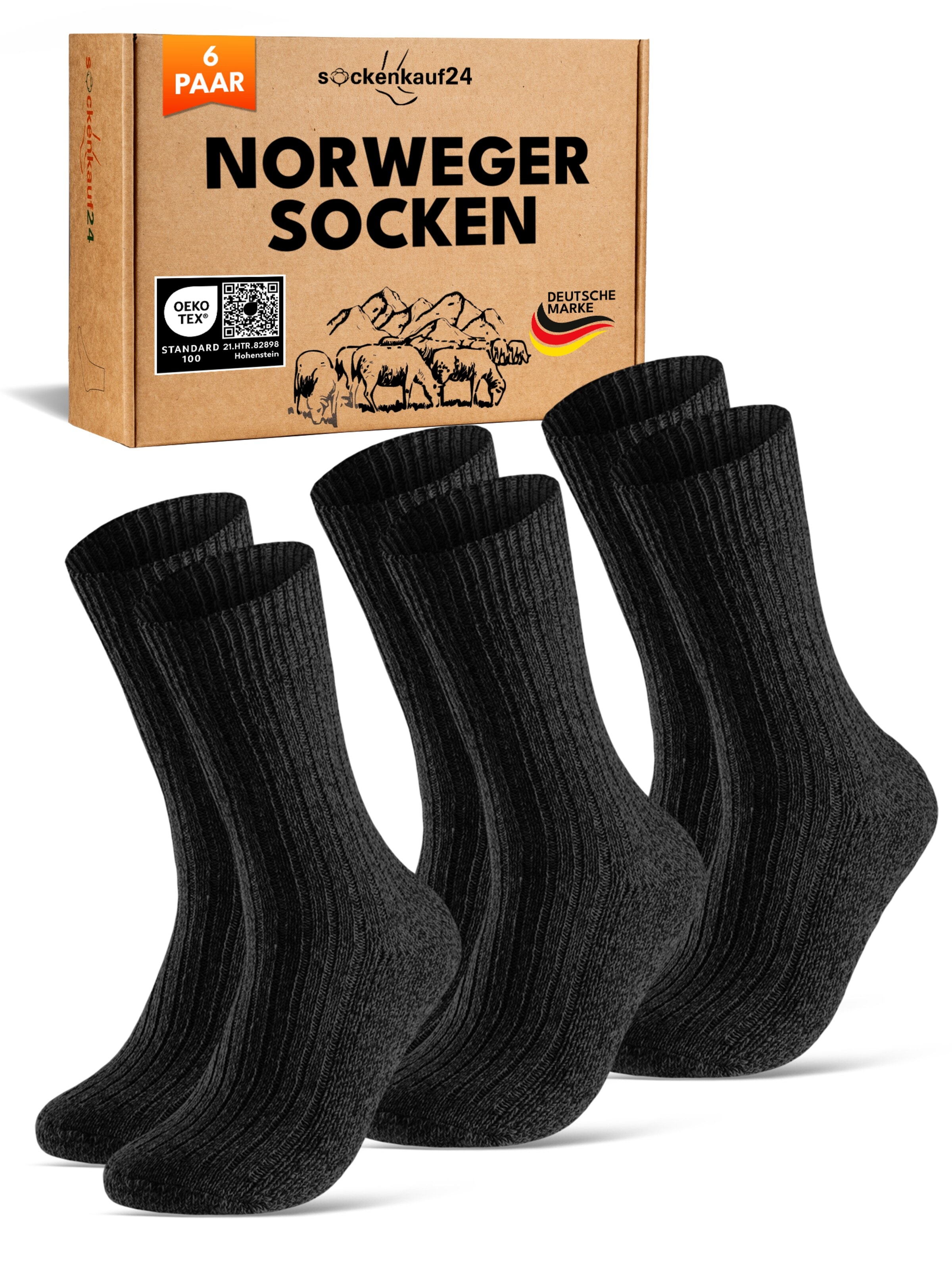 sockenkauf24 Skarpety 'Norweger Wollsocken' w kolorze czarny: przód
