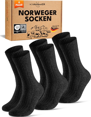 sockenkauf24 Skarpety 'Norweger Wollsocken' w kolorze czarny: przód