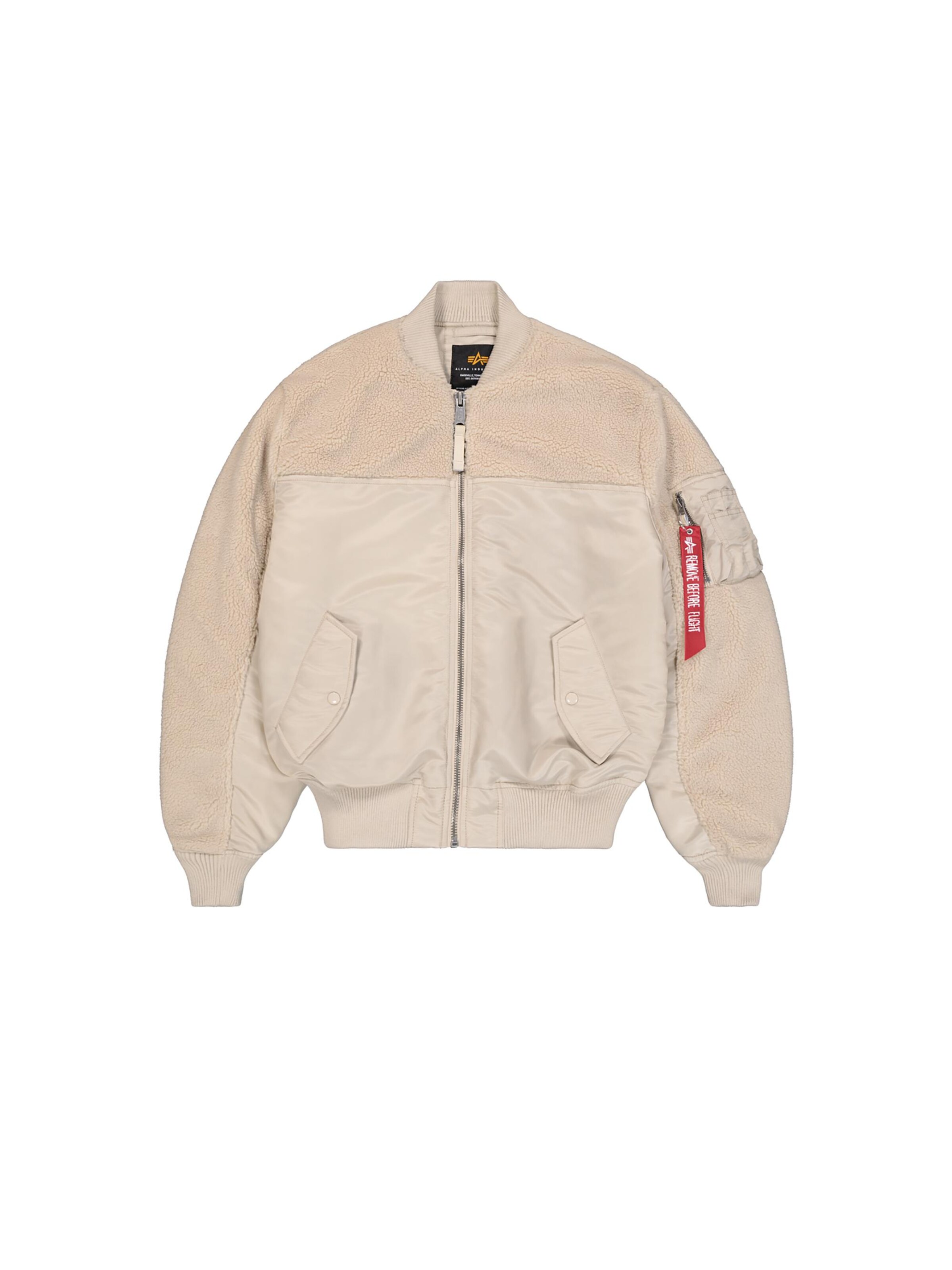 ALPHA INDUSTRIES Between-Season Jacket 'MA-1 Teddy' in Beige: front