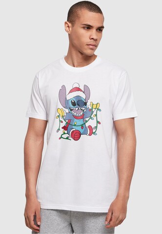 ABSOLUTE CULT Shirt ' Lilo And Stitch- Christmas Lights' in Wit: voorkant