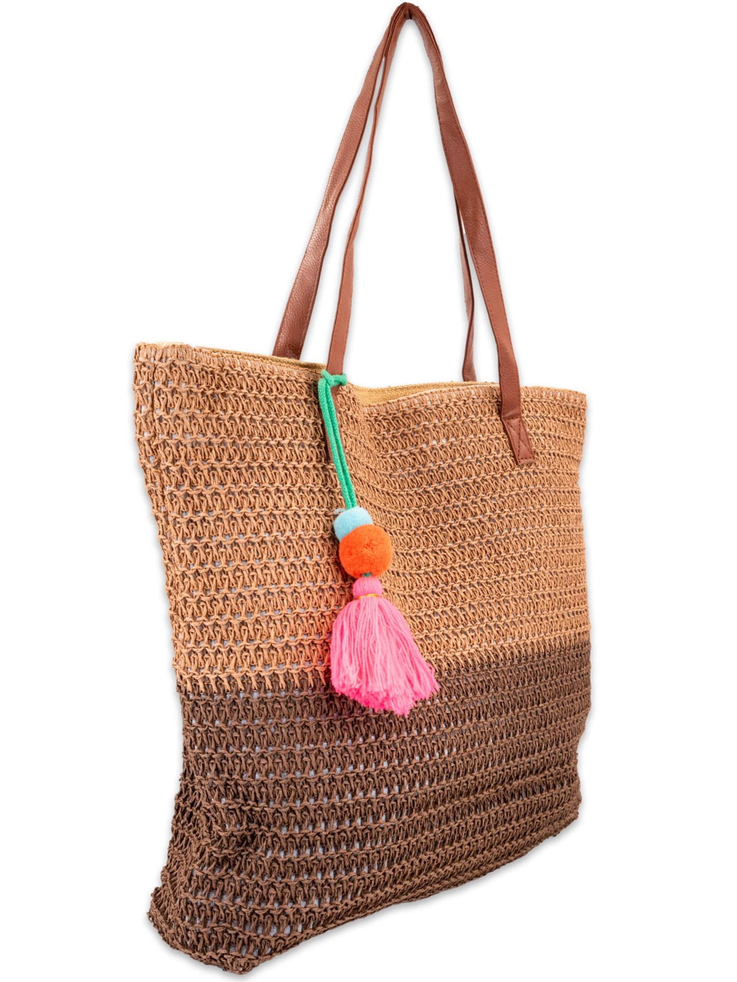 styleBREAKER Strandtasche 'Korbflecht Henkeltasche - Basttasche 2-Farbig'‌‌‌‌ in Braun