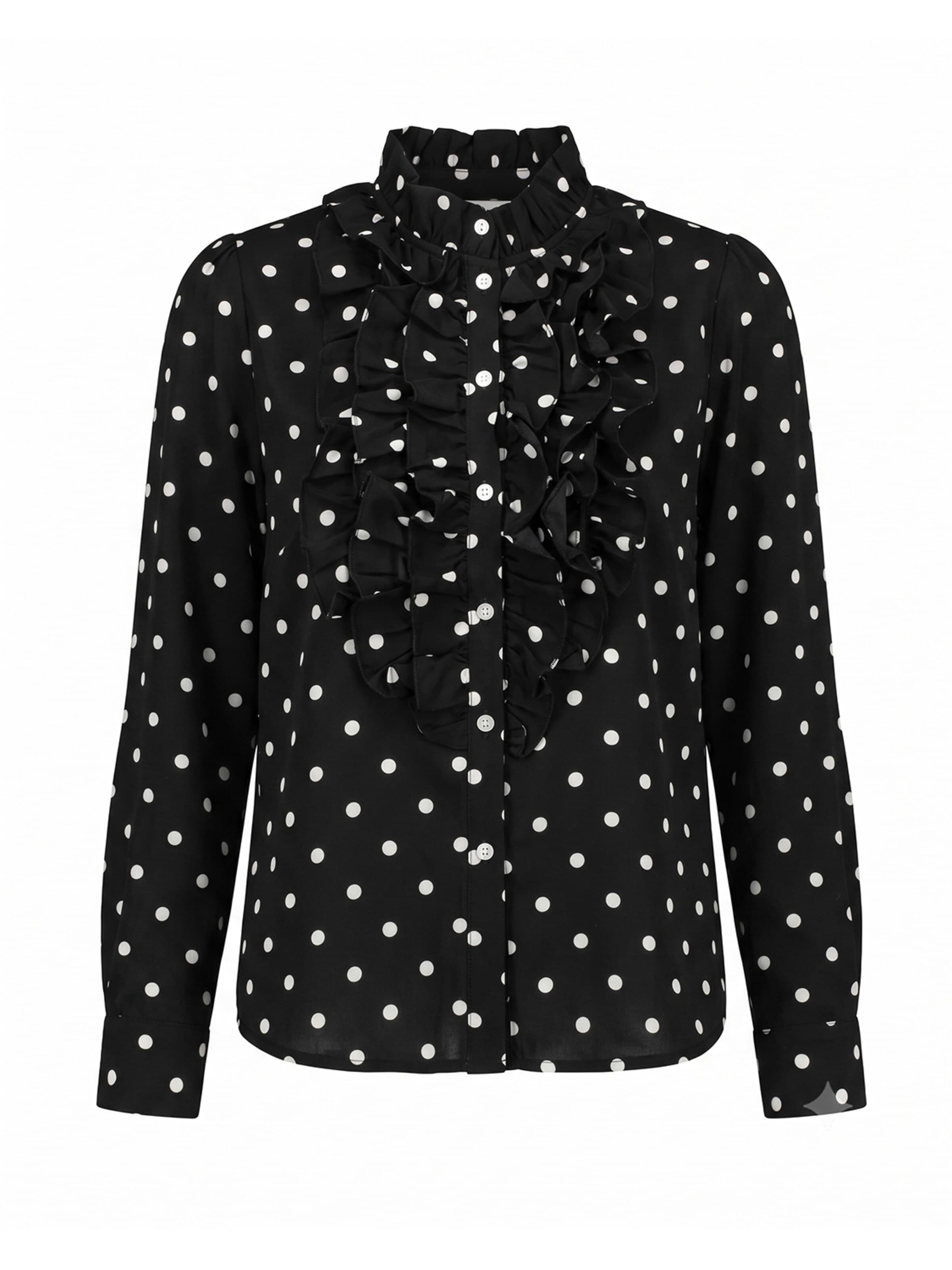 Tantra - Blusa 'Blusa de lunares con volantes en el pecho. (NEGRA)' en negro: frente