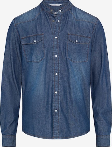 DELMAO Slim fit Button Up Shirt in Blue: front