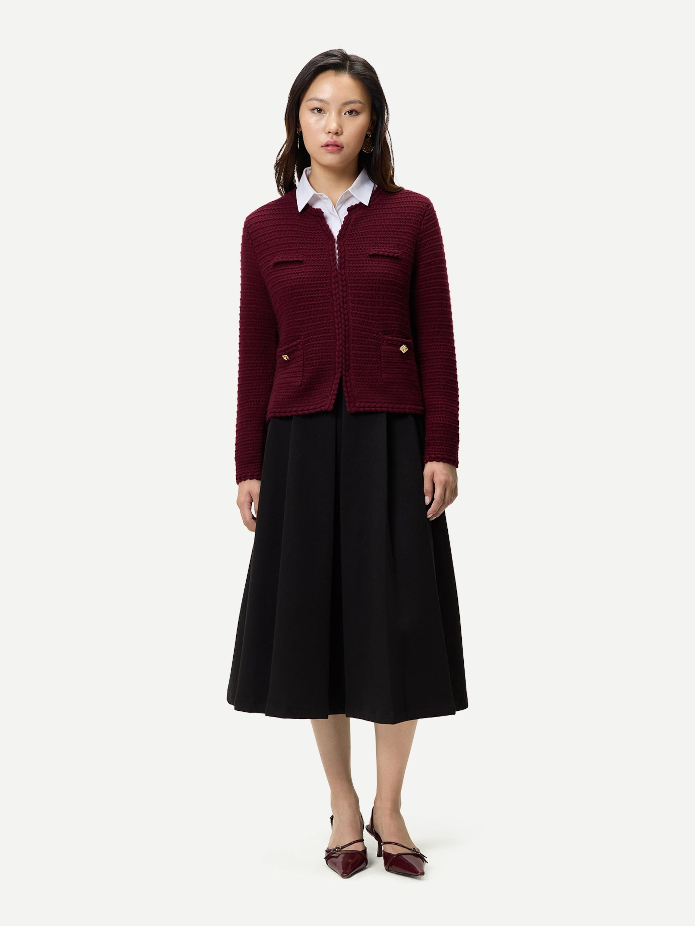 GOBI Cashmere - Cárdigan 'Textured Knit Cashmere Jacket-Style Cardigan' en rojo