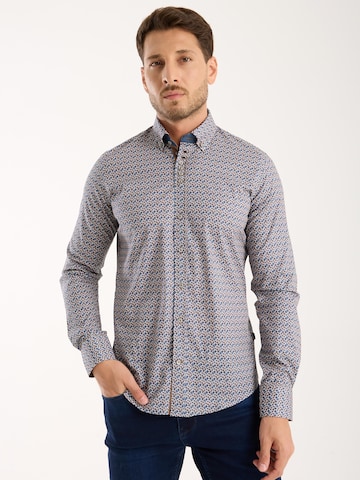 7Camicie Slim fit Zakelijk overhemd 'Donatello Poplin Stretch Man Shirt Blue Beige' in Blauw: voorkant