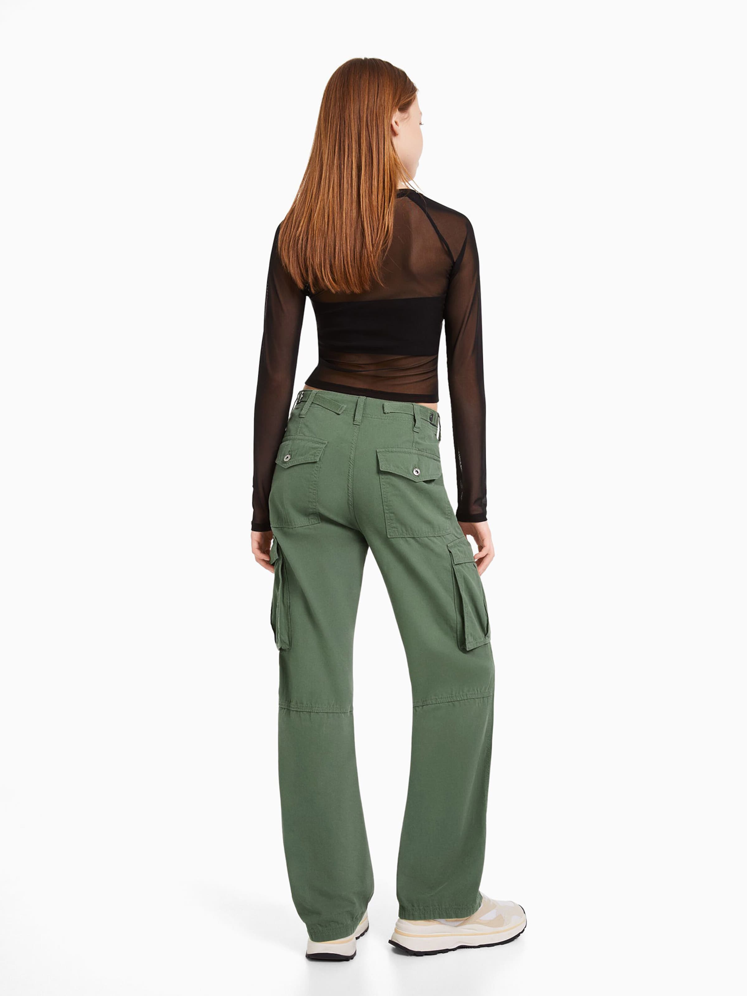 Bershka Wide leg Pantaloni cargo in Verde ABOUT YOU