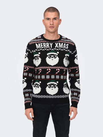 Only & Sons Sweater 'Xmas Santa' in Black: front
