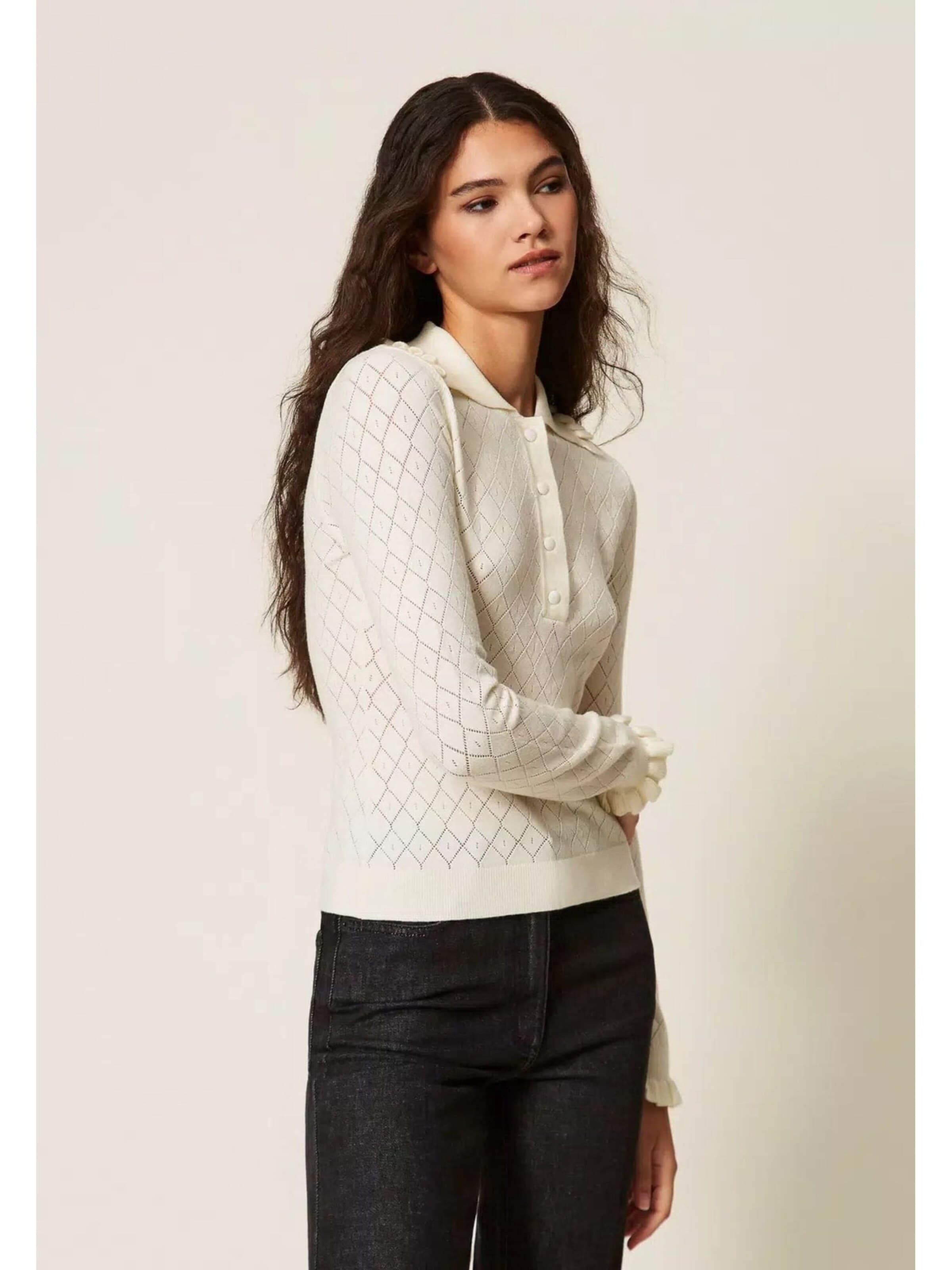 Twinset Koszulka 'Ruffled Polo Shirt' w kolorze biały