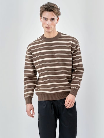 TEESHOPPEN Trui ' Striped ' in Bruin: voorkant