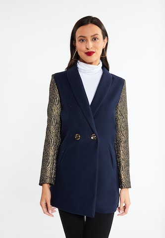 faina - Sobretudo meia-estação em azul: frente