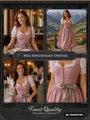 Falkenrieder Dirndl 'Damen Midi Trachtenkleid mit praktischer Rocktasche - Basel' in Pink