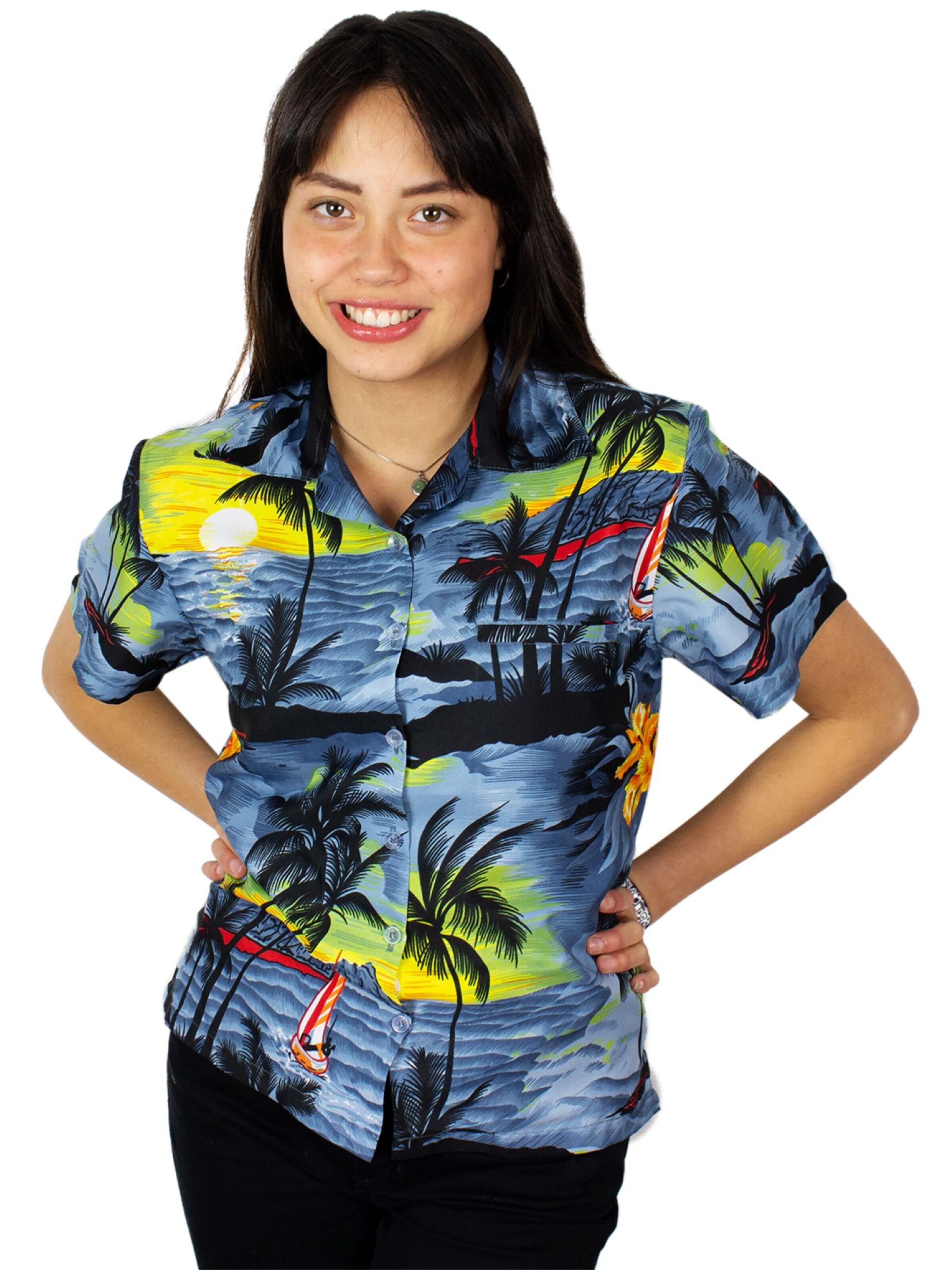 Camicia da donna 'Surf' di King Kameha in grigio: frontale