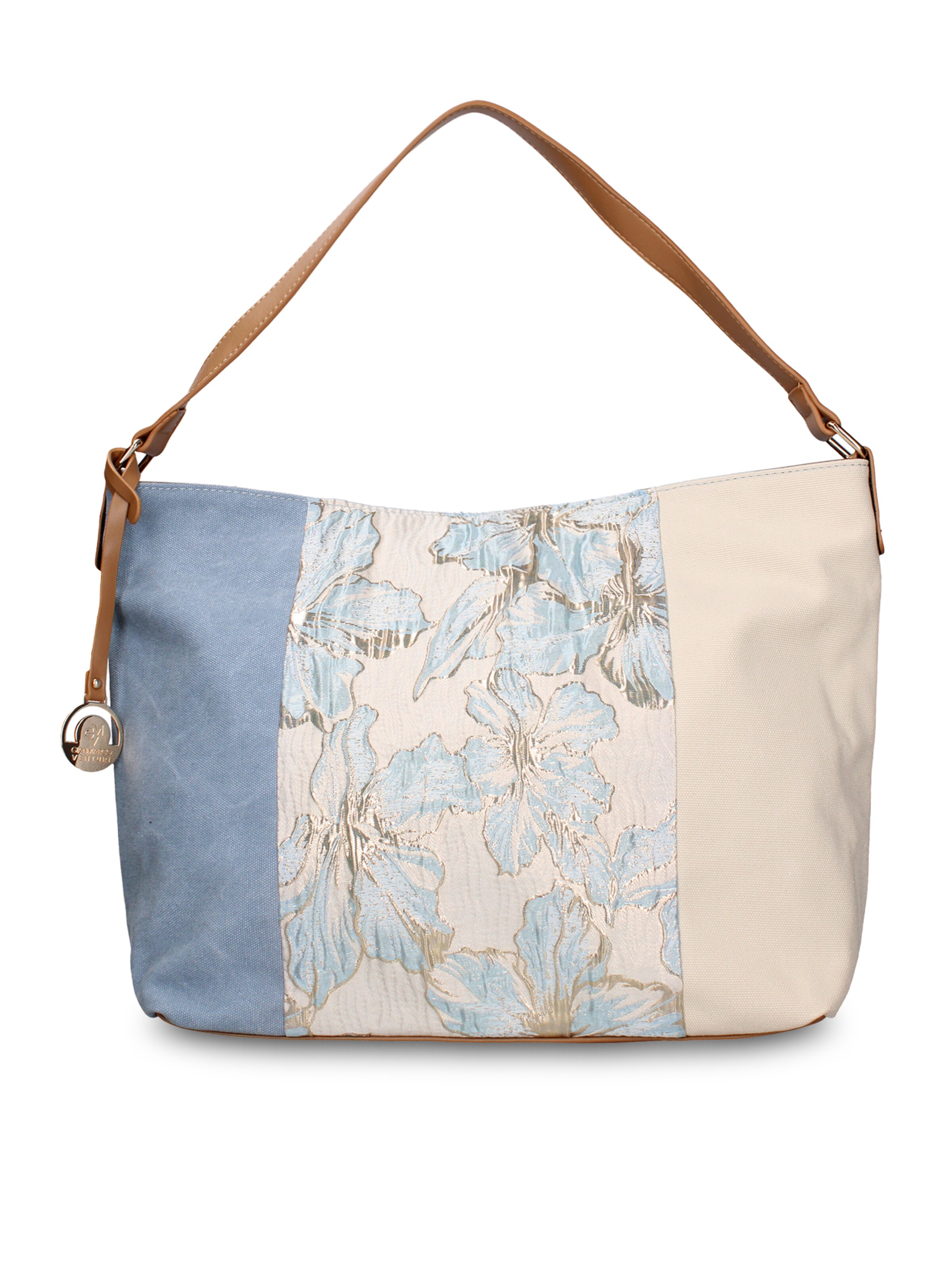 Borsa a mano 'Borsa a tracolla Gianmarco Venturi Alizé pelle vegana bicolore stampa floreale' di GianMarco Venturi in blu: frontale