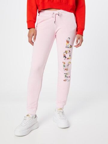 Vintage Supply Zúžený Kalhoty 'LOVE PEANUTS' – pink: přední strana