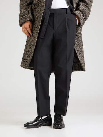 HUGO Regular Trousers with creases 'Theodor' in Black: front