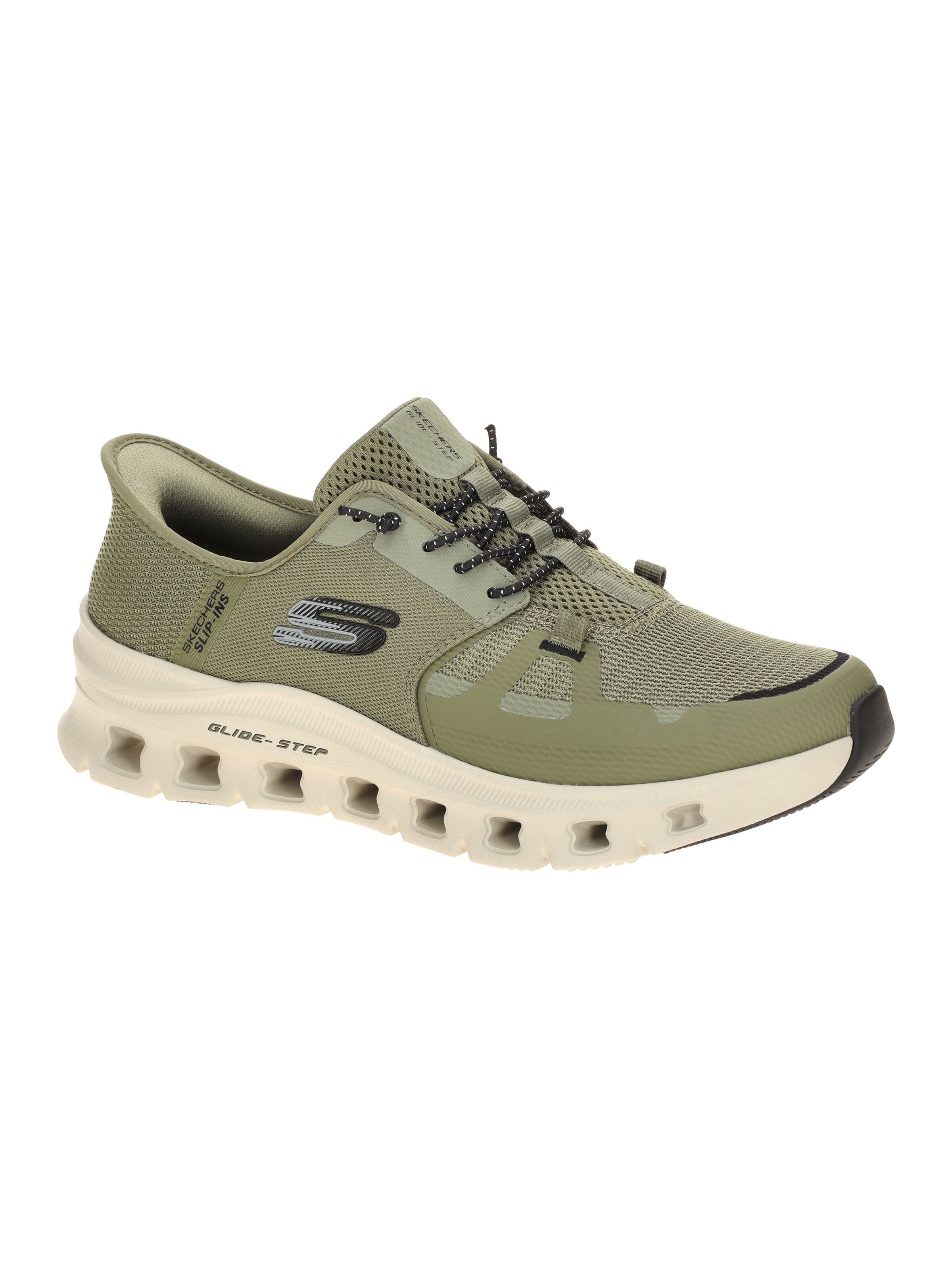 SKECHERS Slippers 'Skechers Glide Step Schuhe grün olive SLIP-INS 232930' in Green: front