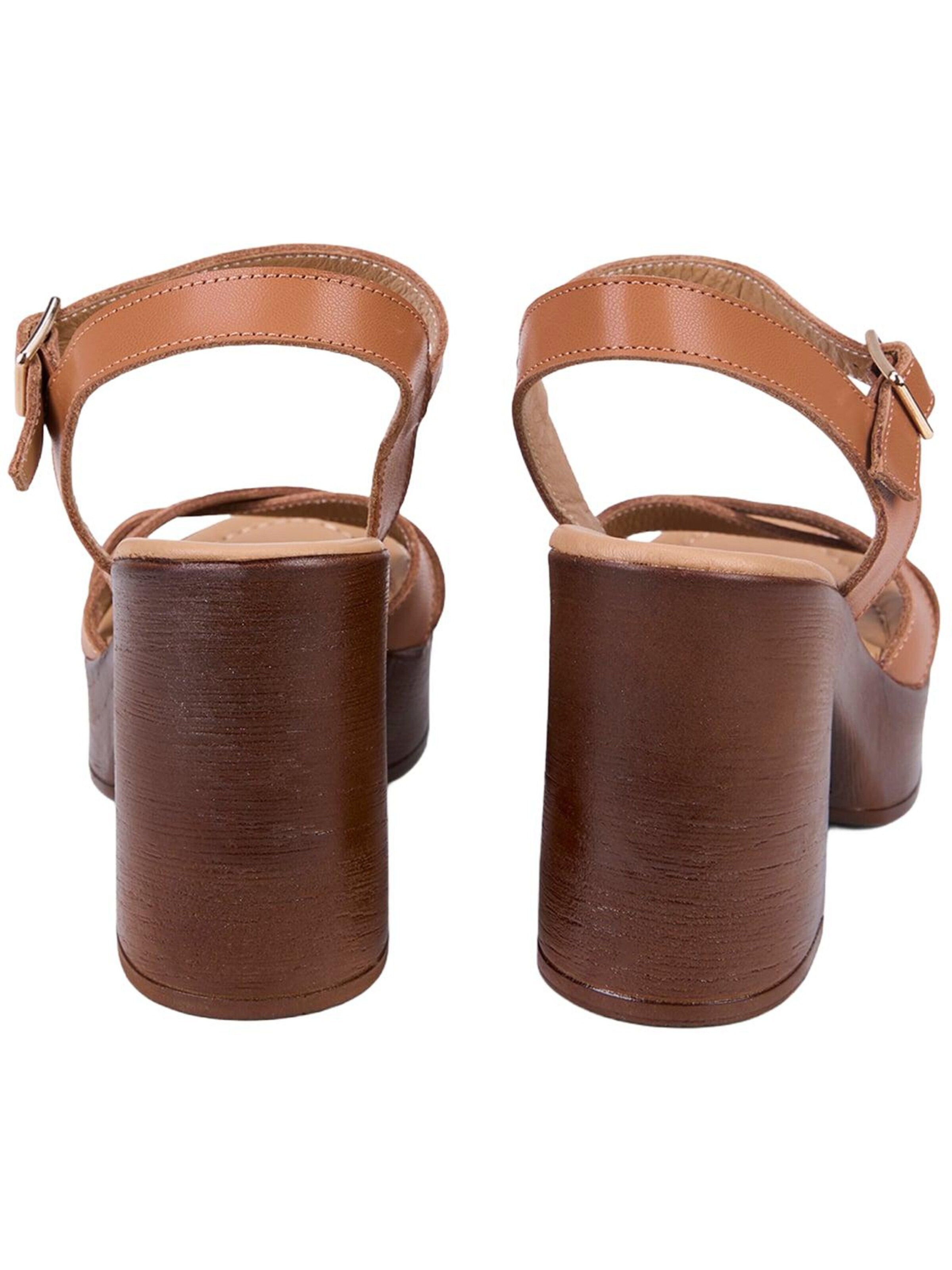 Desa - Sandalias con hebilla 'DESA Damen-Sandalen aus Leder mit hohem Blockabsatz' en marrón