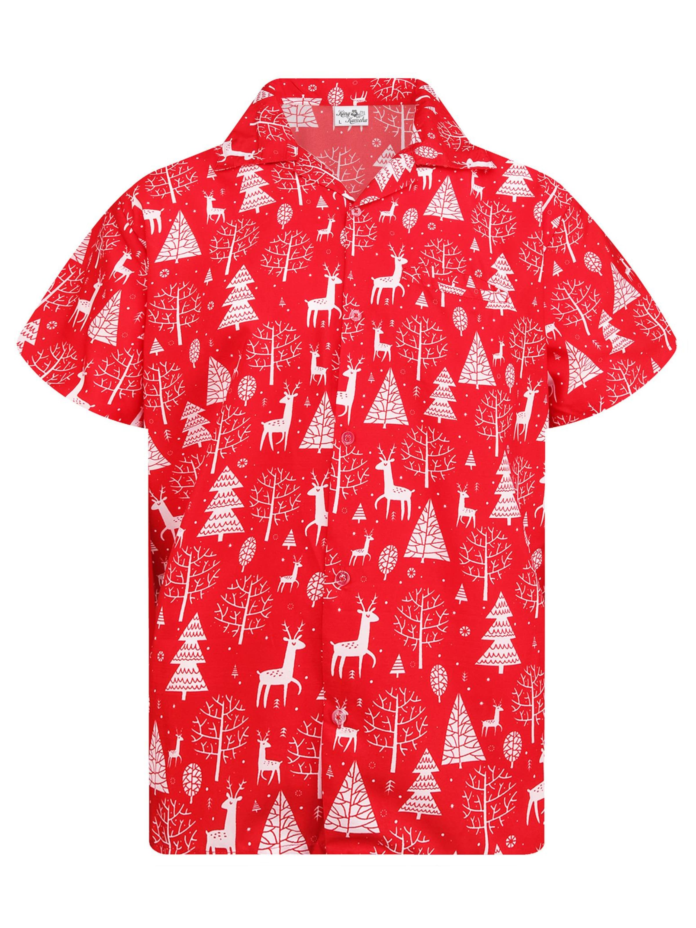 King Kameha Button Up Shirt 'Christmas Reindeer' in Red: front