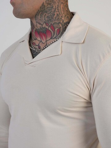 SikSilk Shirt 'Long Sleeve Revere Polo' in Beige