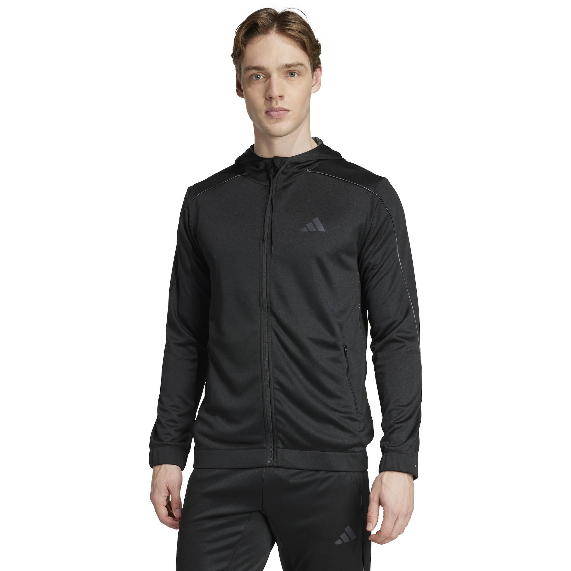 ADIDAS PERFORMANCE Athletic Zip-Up Hoodie 'ESSENTIALS' in Black: front