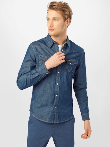 WRANGLER Slim fit Button Up Shirt 'WESTERN SHIRT' in Blue: front