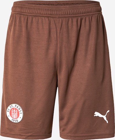 Sportinės kelnės 'FC St. Pauli 25/26' iš PUMA, spalva – tamsiai ruda / kraujo spalva / balta, Prekių apžvalga
