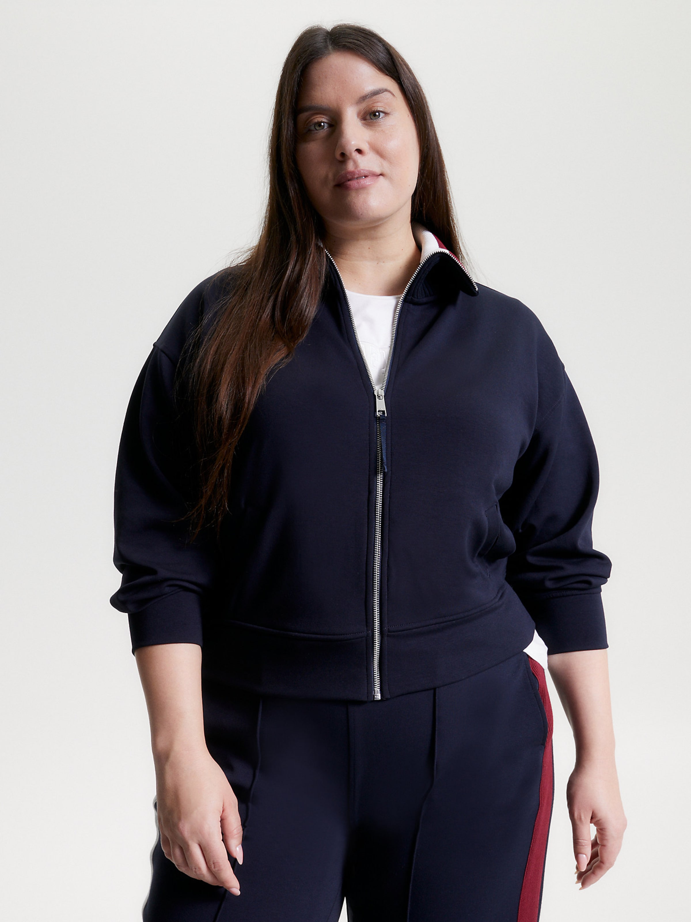 Tommy Hilfiger Curve Zip Up Hoodie in Navy ABOUT YOU