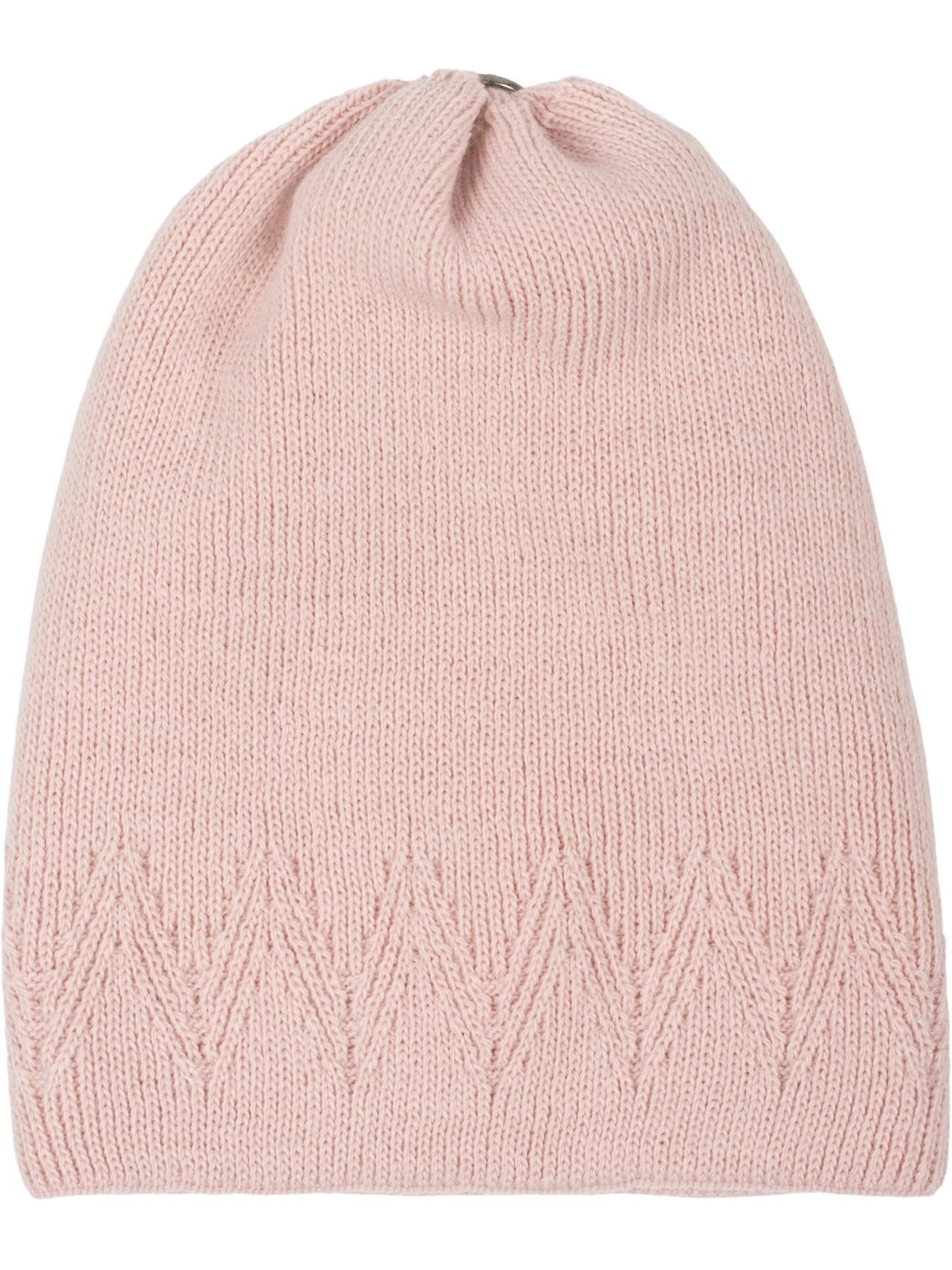 styleBREAKER Mütze 'Strick Bommelmütze mit Zacken Muster'‌‌‌‌‌‌‌ in Pink