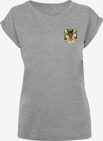 F4NT4STIC Shirt 'Looney Tunes Wile E Coyote Face Faux Pocket' in Grijs: voorkant