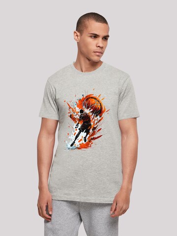 F4NT4STIC Shirt 'Basketball Sports Collection Orange Splash' in Grey: front