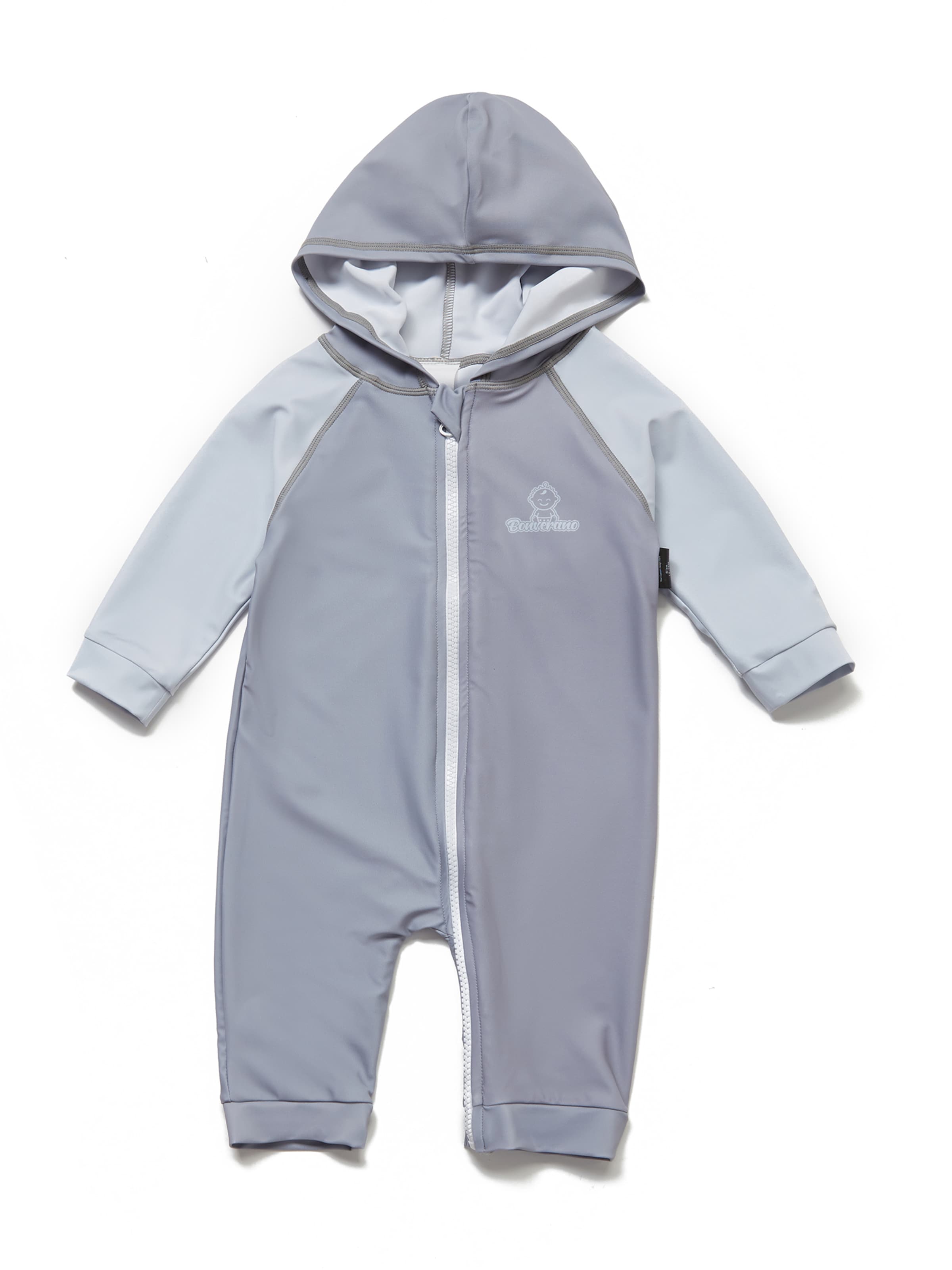 BONVERANO Athletic Swimwear 'Baby Jungen UV Badeanzug 50+ 3/4-Ärmel Kapuze Full-Zip Schwimmanzug' in Grey: front
