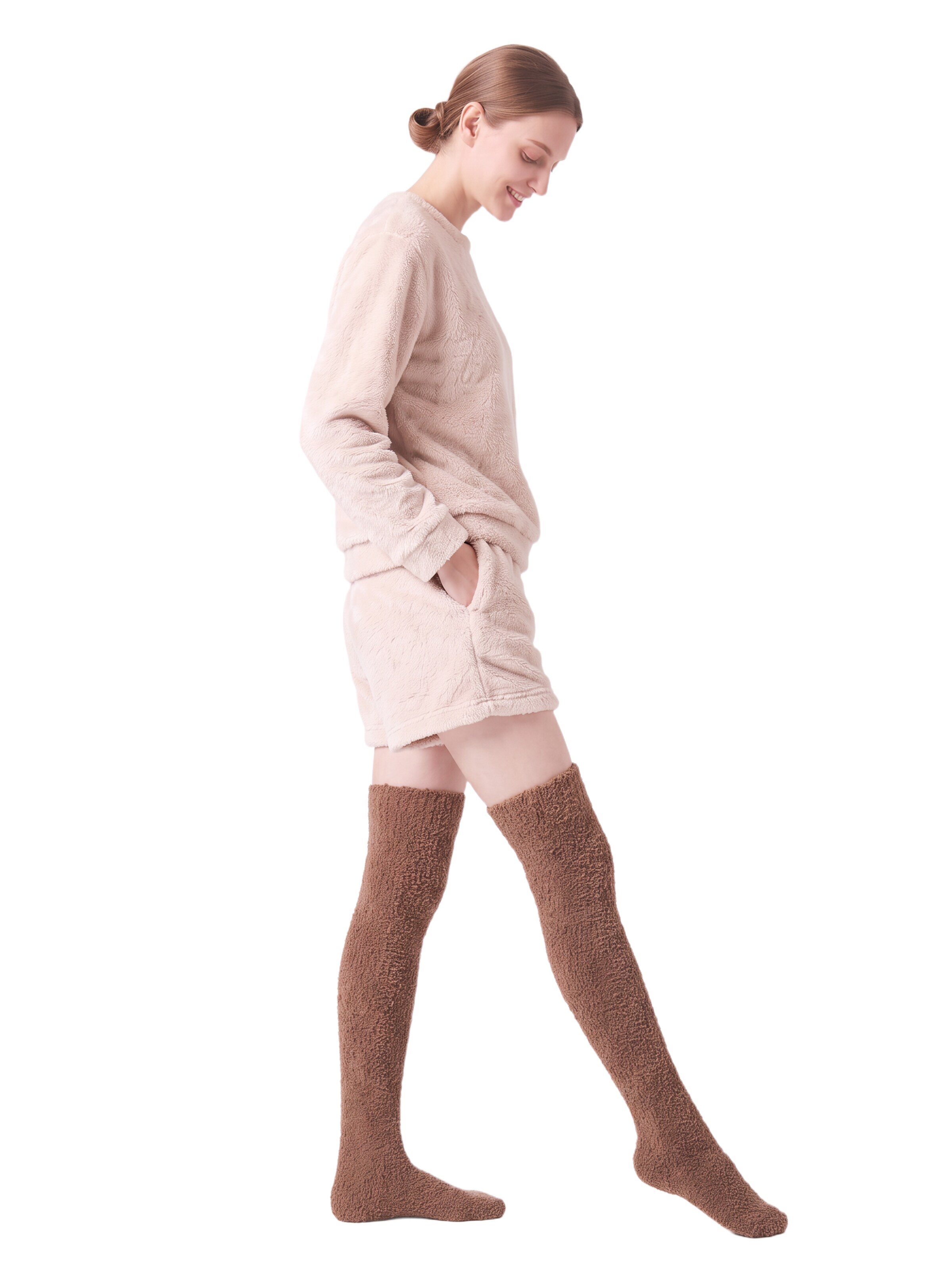 BONVERANO Over the Knee Socks in Brown