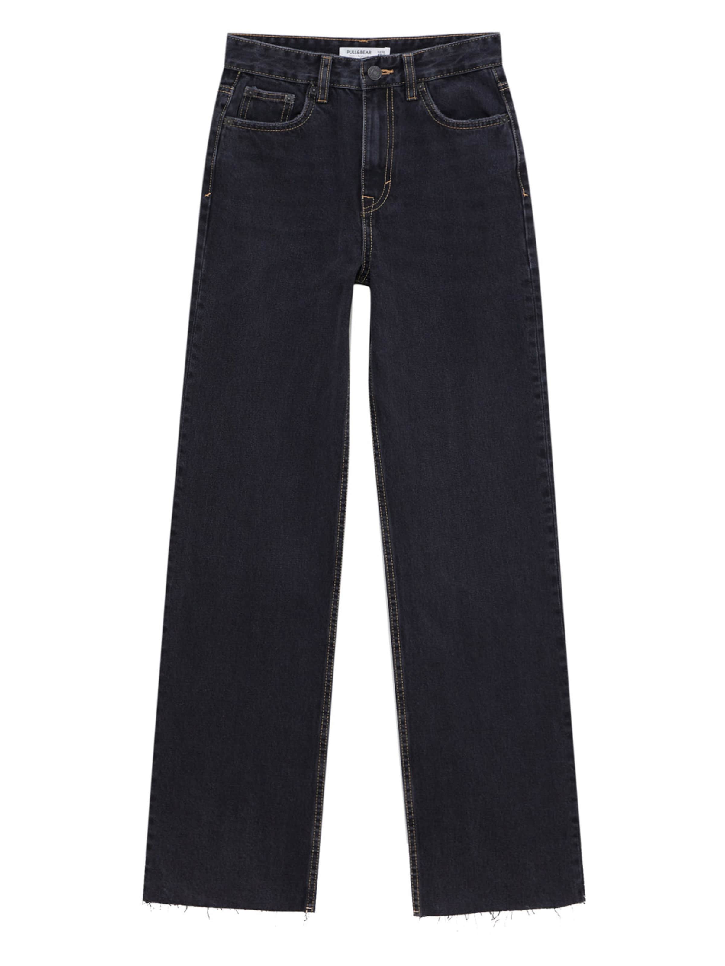 Pull&Bear Wide leg Jeans in Zwart: voorkant