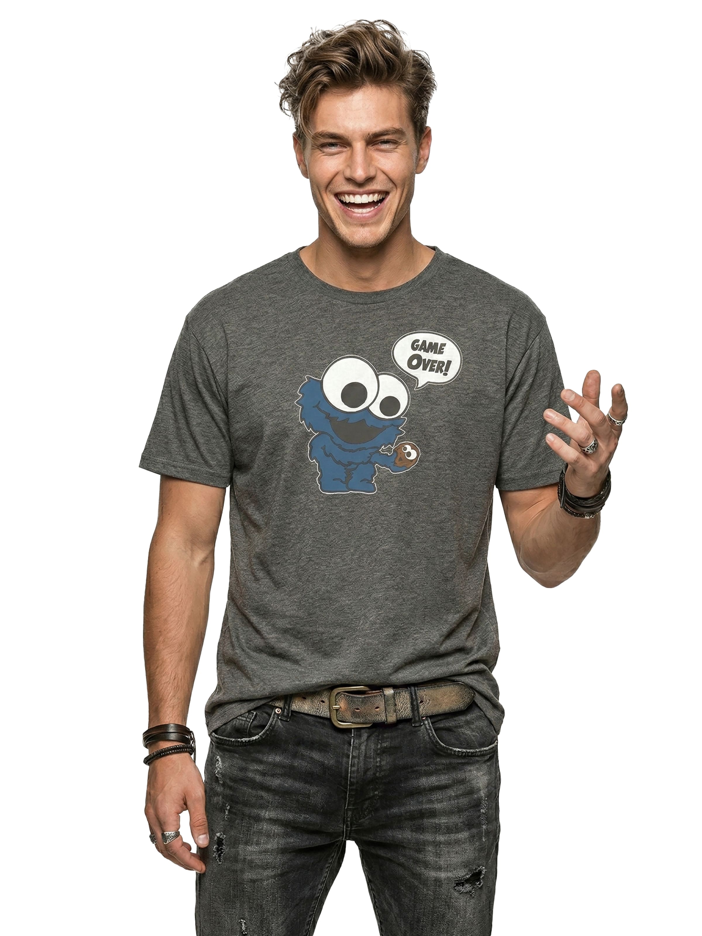 MAKAYA Shirt 'GameOver Monster' in Grey