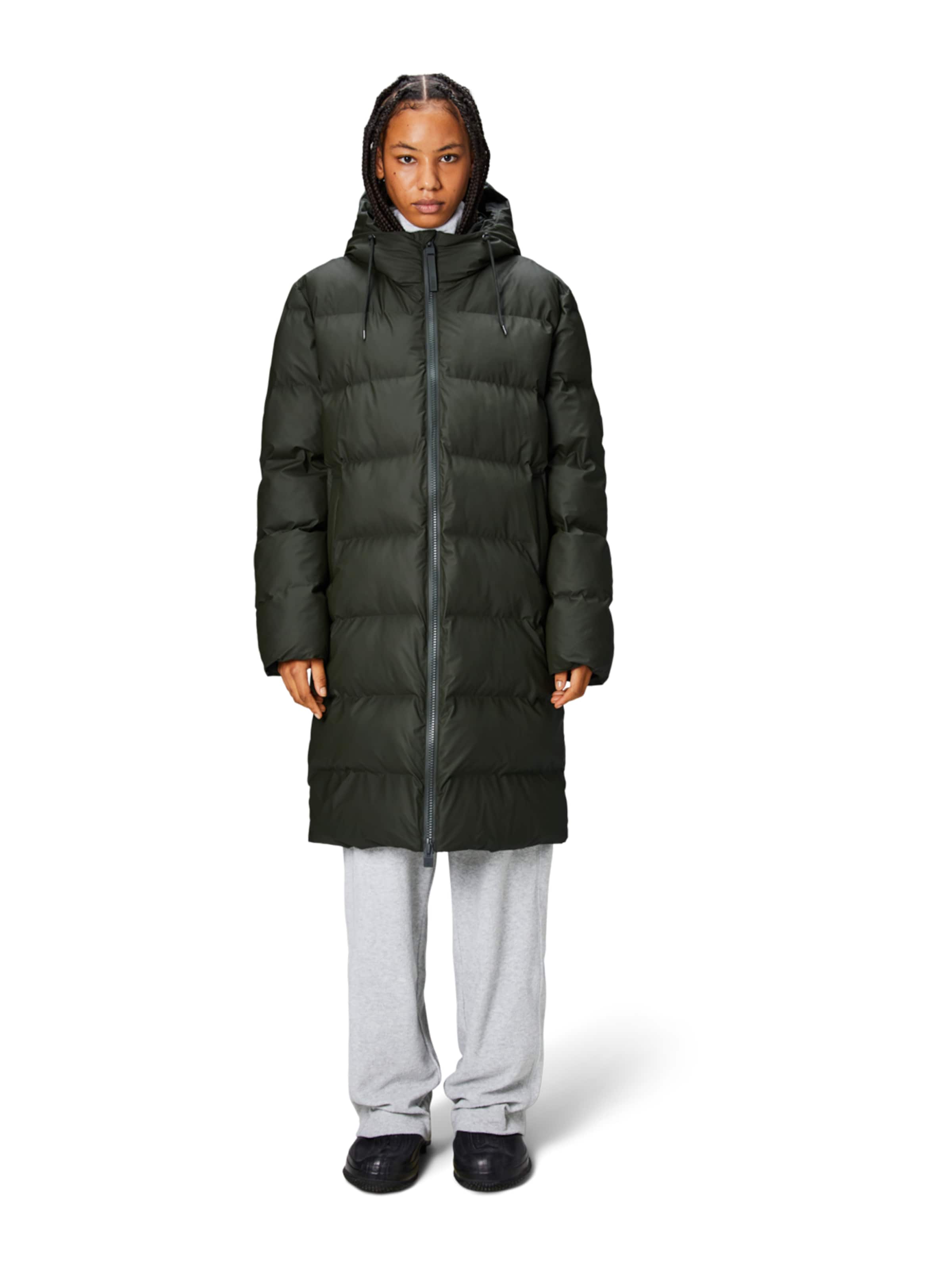 RAINS Zimní kabát 'Alta' – zelená: přední strana