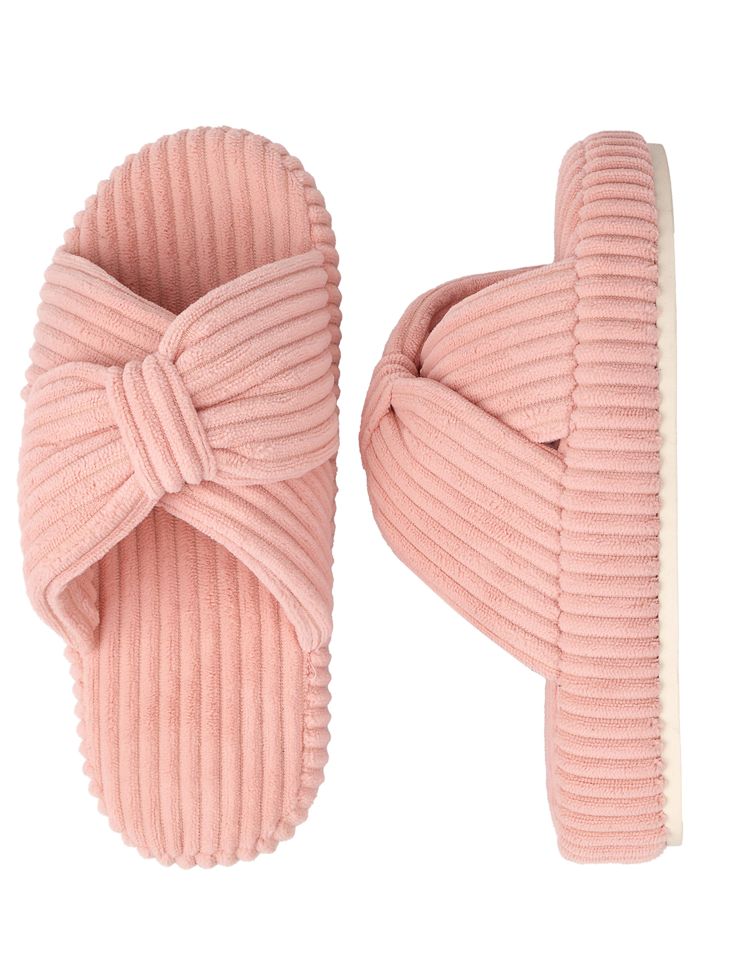 Youecci Slippers 'Corduroy Cross‑Knot House Slippers' in Pink