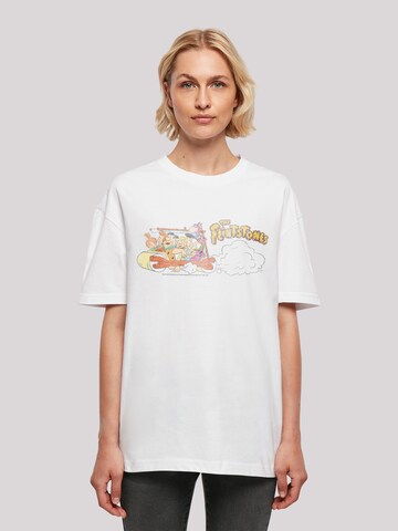 T-shirt oversize 'Familie Feuerstein Family Car Distressed' F4NT4STIC en blanc : devant