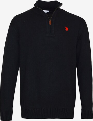 U.S. POLO ASSN. Trui 'Half Zip' in Zwart: voorkant