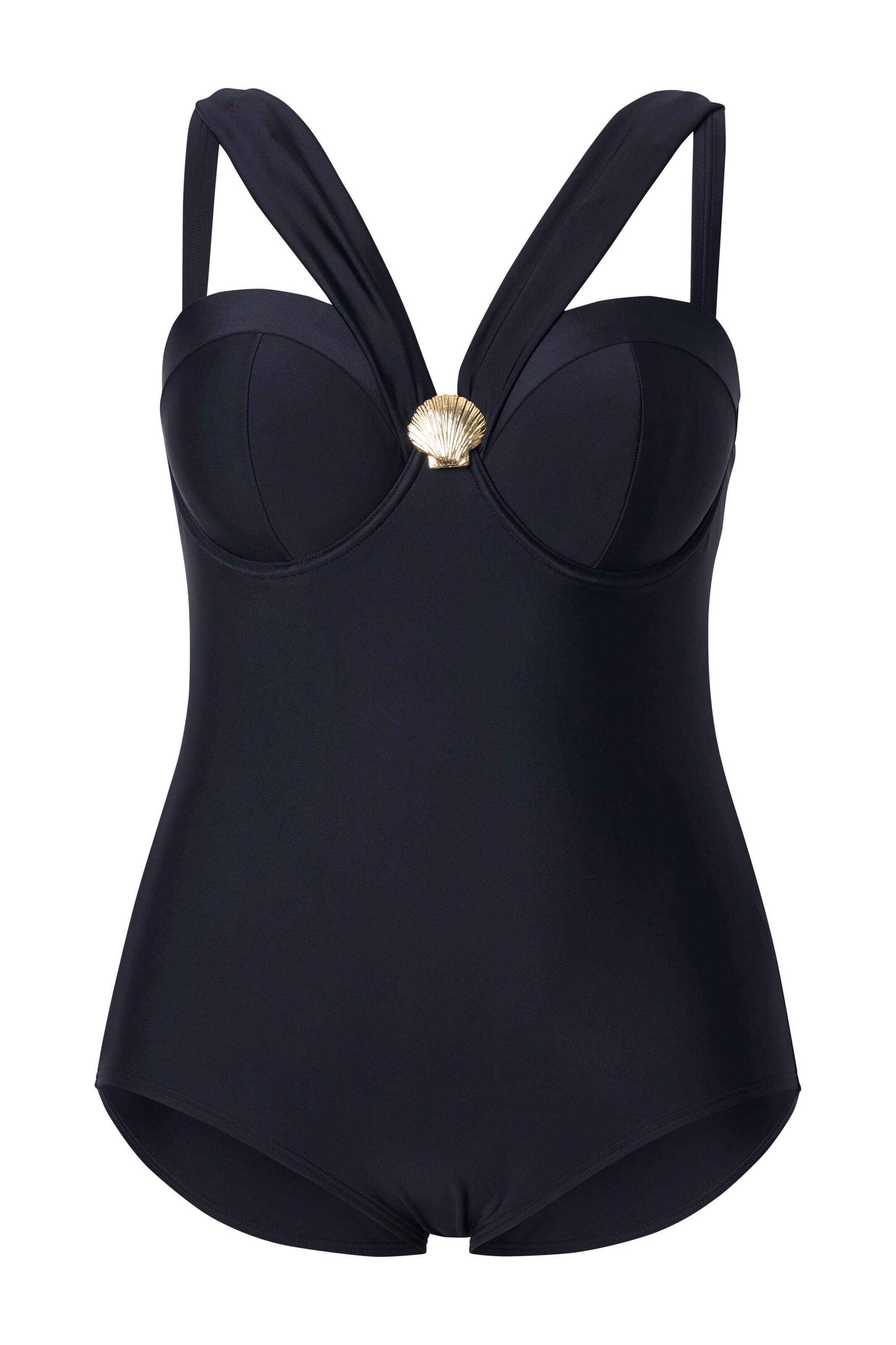 Ulla Popken Minimizer Badpak in Zwart: voorkant