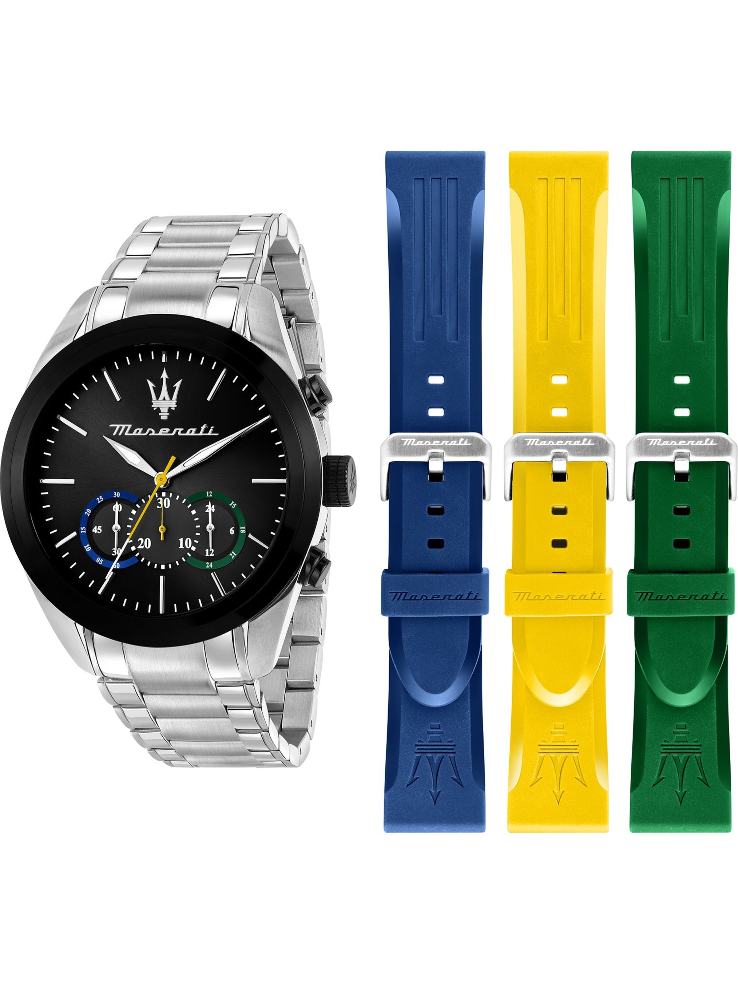 Maserati Analoguhr in Silber: Vorderseite