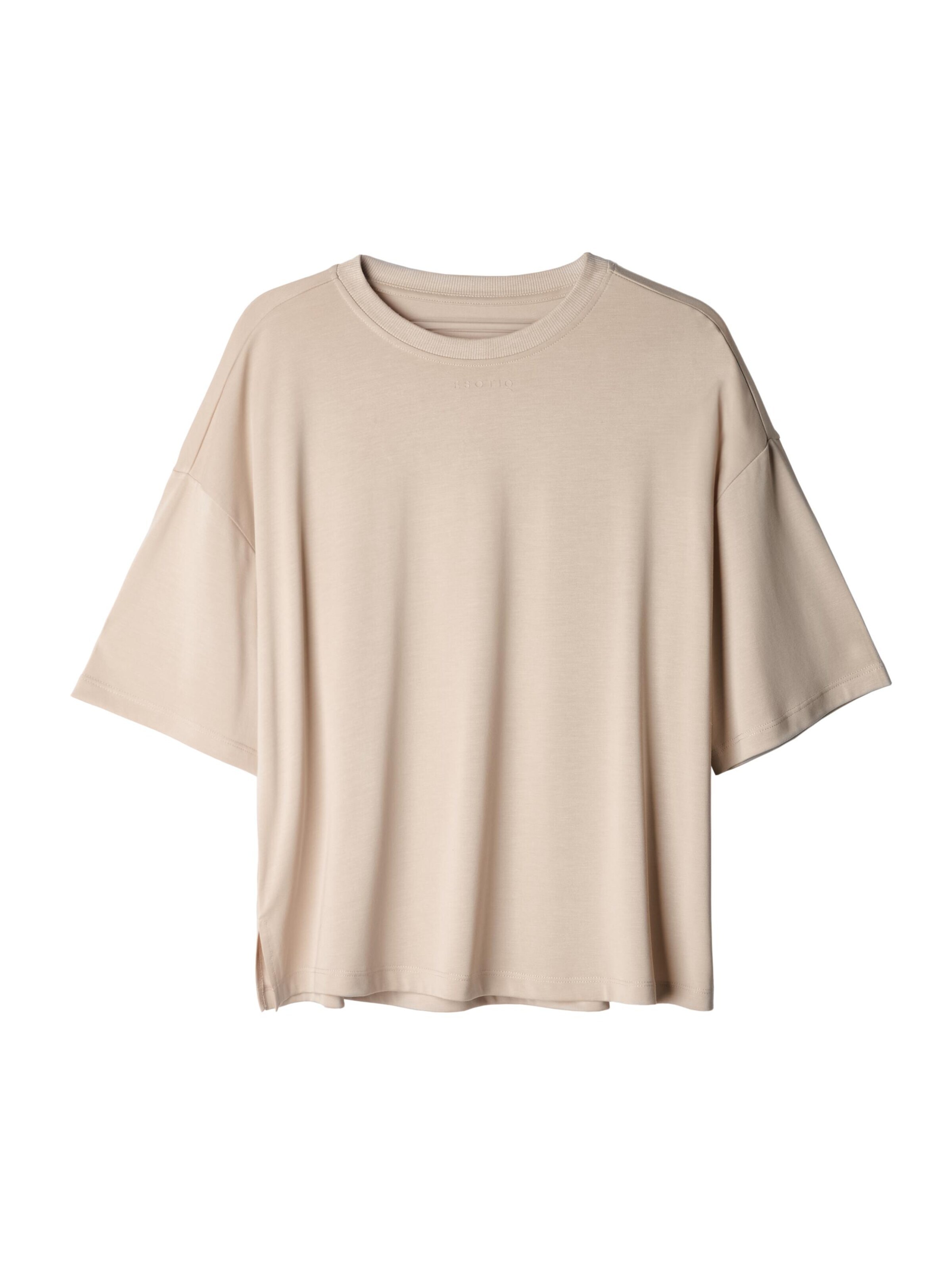 ESOTIQ Shirt 'Boxy-T-Shirt aus Modal mit weitem Halbarm und Logo, Ruth 2' in Beige: front
