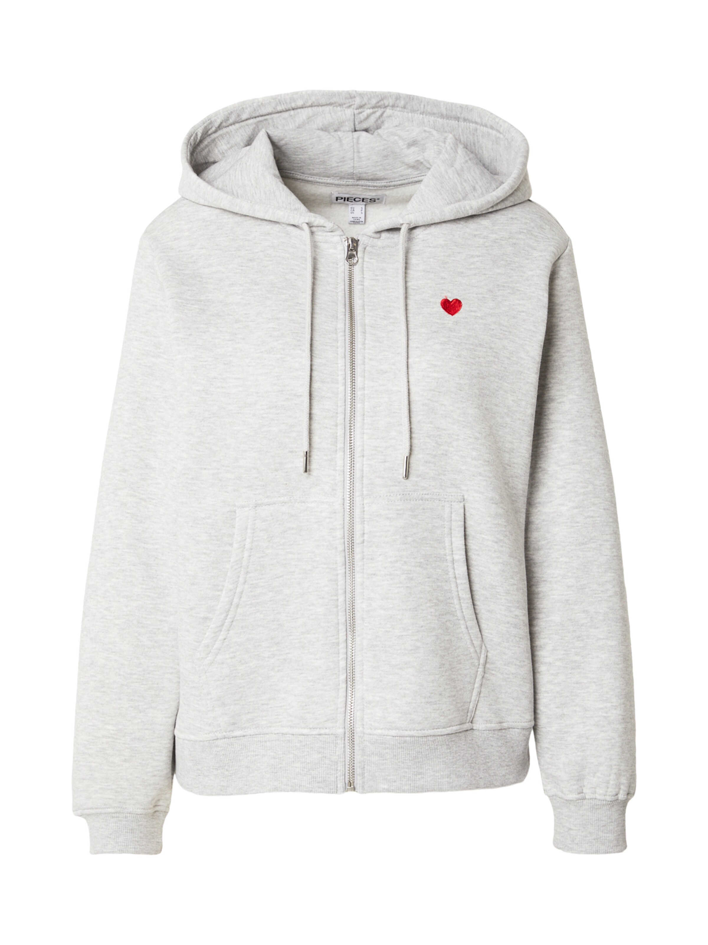 PIECES Zip-Up Hoodie 'PCCHILLI' in Grey: front