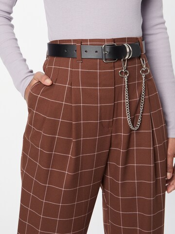 Monki Tapered Pleat-Front Pants in Brown