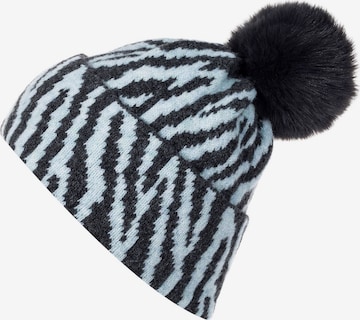 styleBREAKER Mütze 'Strick Bommelmütze mit Zebra Muster' in Blau: Vorderseite