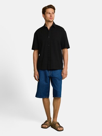 TOM TAILOR DENIM Comfort fit Button Up Shirt in Black